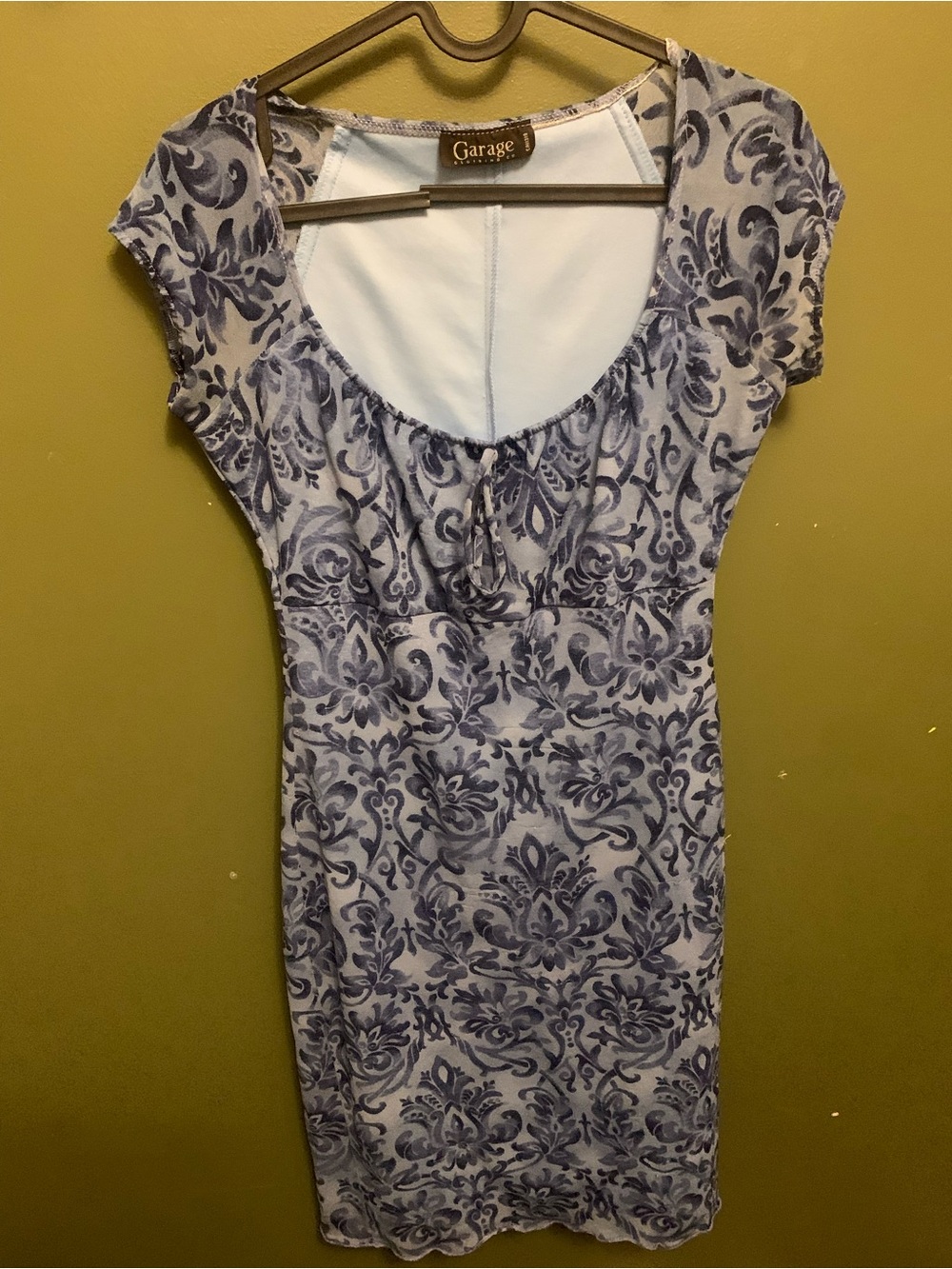 Vintage Y2K Garage Milkmaid Blue and White Floral Scoop Neck Midi Dress